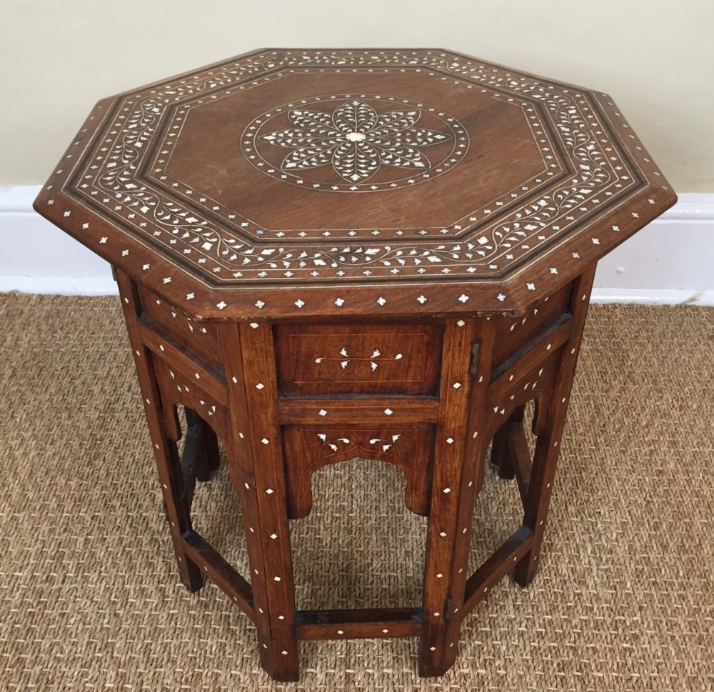 A Hoshiapur bone inlaid Shisham wood table northern India circa 1900.