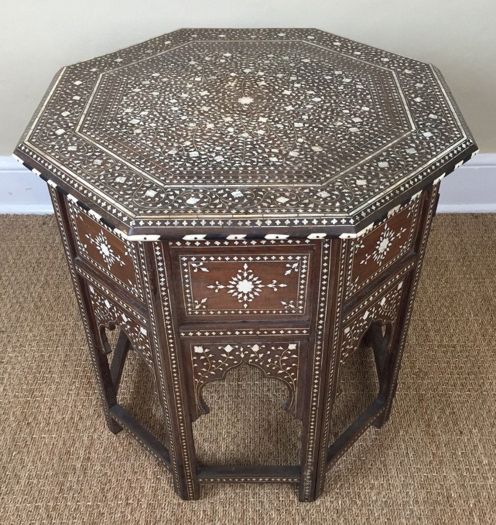 A large Hoshiapur bone inlaid Shisham wood table northern India circa 1880