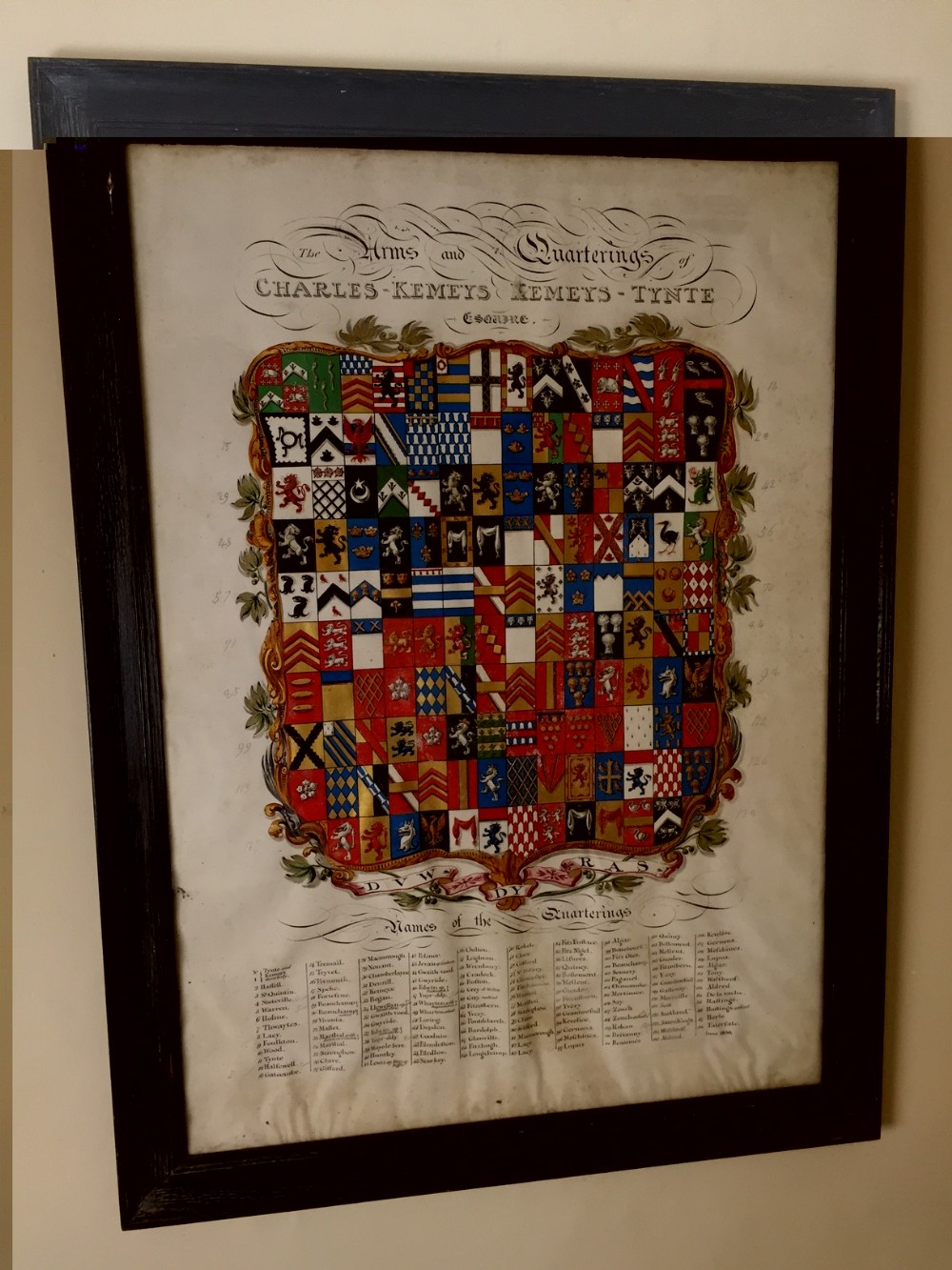 A mid 19th century College of Arms painted and gilded Quarterings  and Armorials.