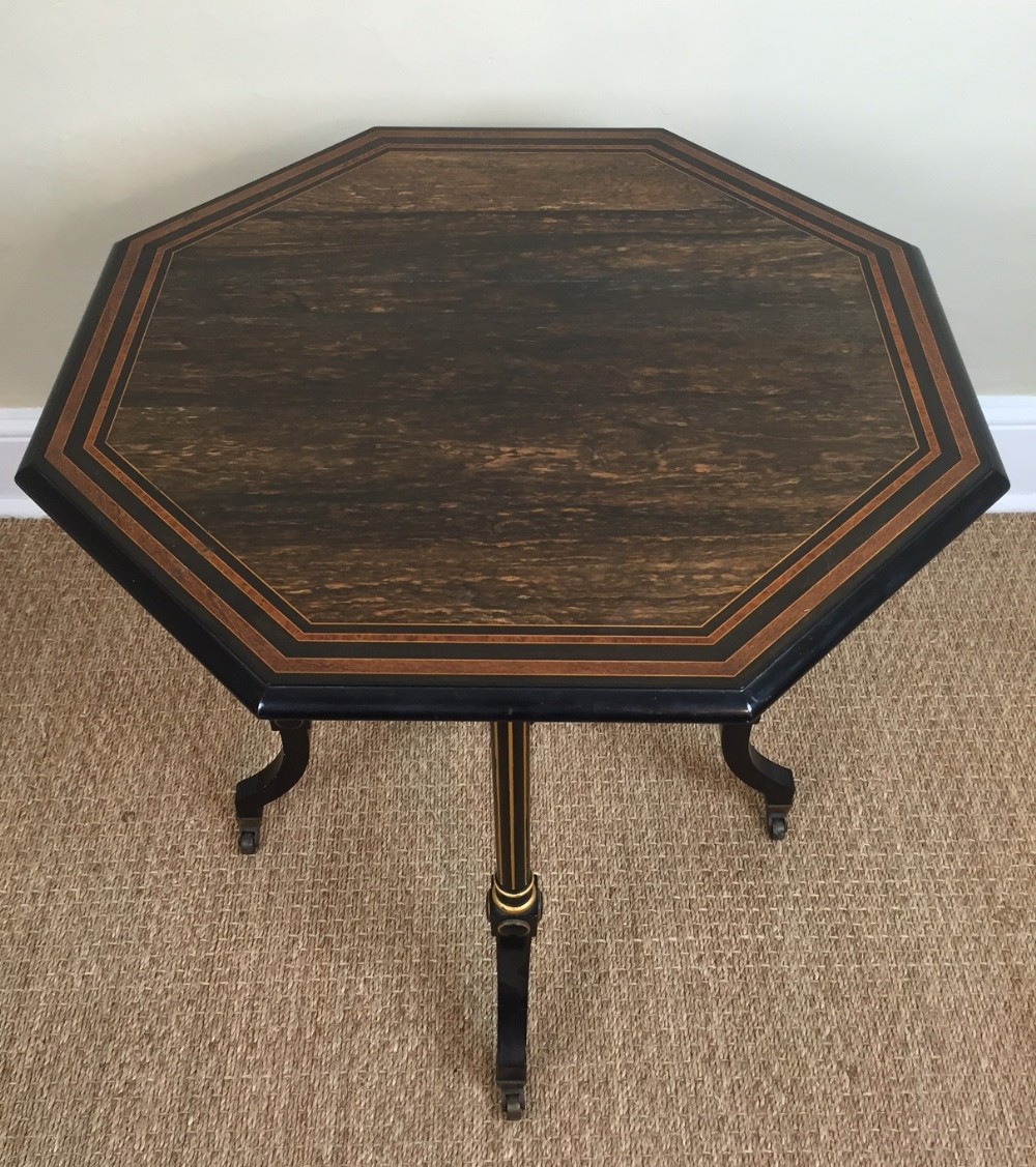 An Aesthetic movement Calamander and parcel gilt octagonal lamp table circa 1880