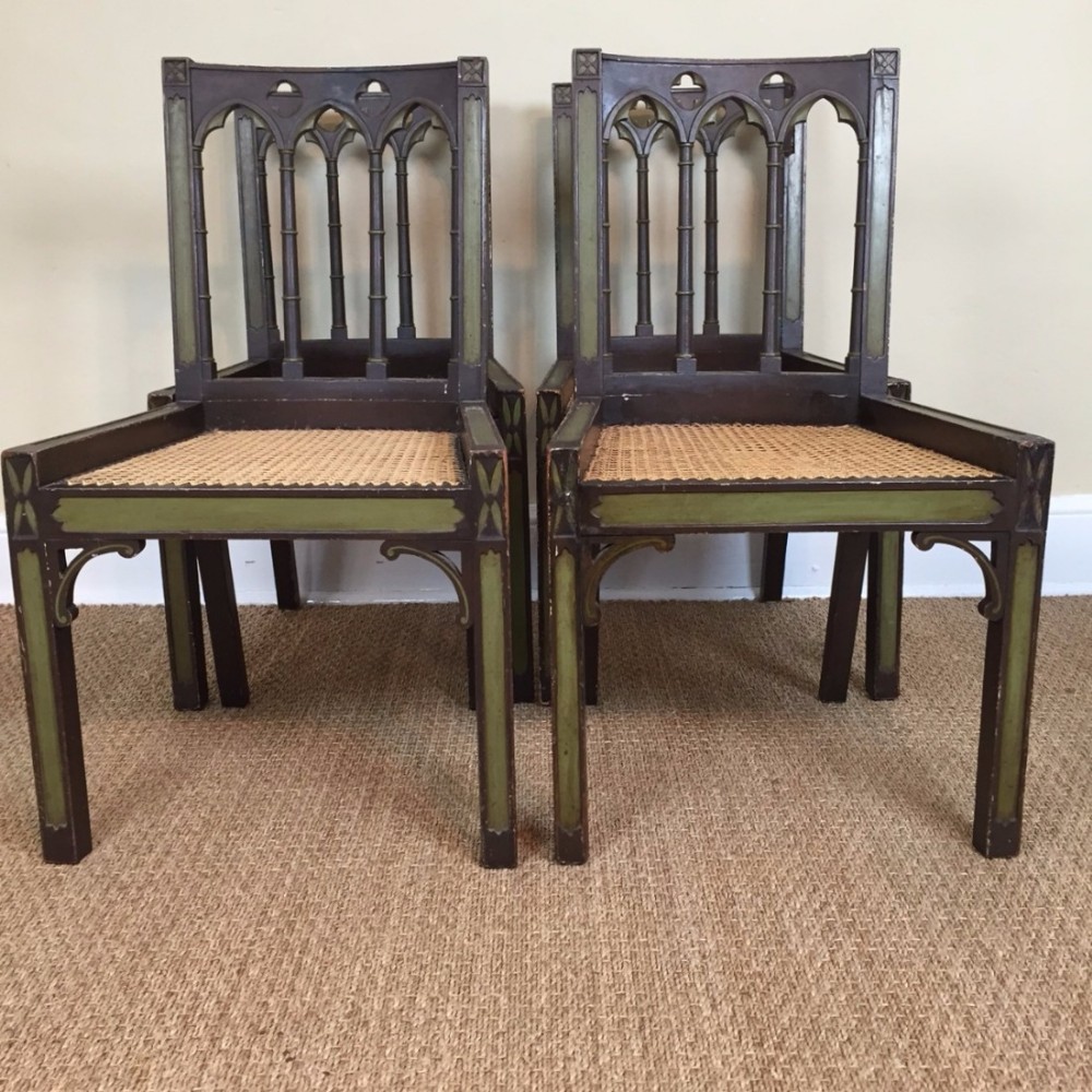 A set of four Regency painted Gothic side chairs circa 1820