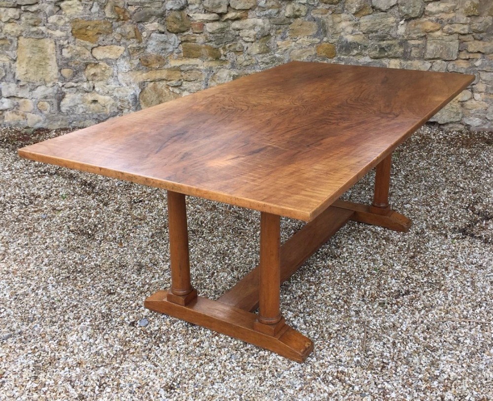 A large walnut Arts and Crafts refectory table c 1930