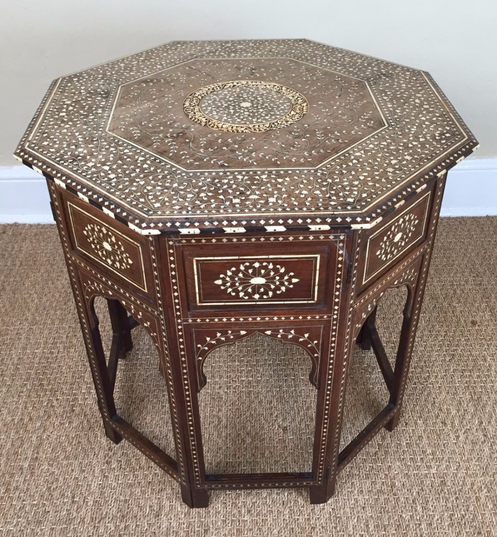 A large Hoshiapur octagonal bone inlaid table. Northern India circa 1890