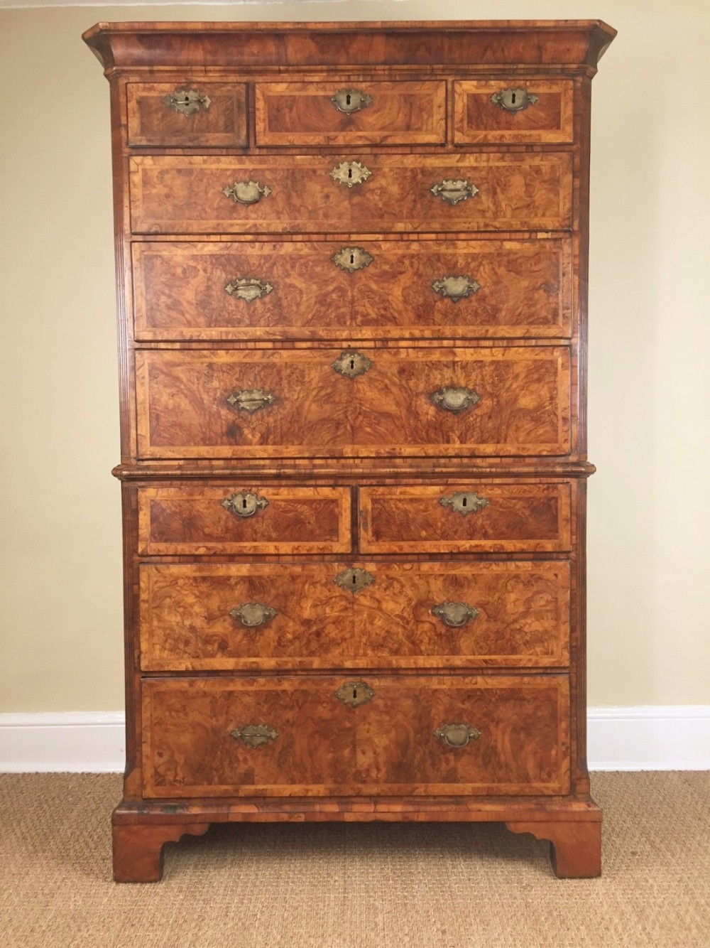 A George 1 burr walnut tallboy c 1715