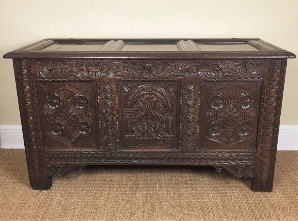 A Charles 1 oak English Civil War coffer dated 1643 