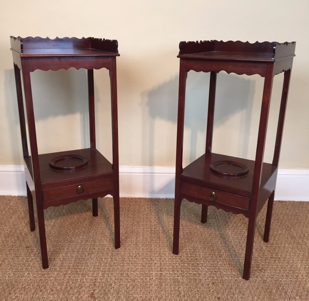 A pair of George 111 mahogany bedside tables circa 1790 ( one an early 20th c copy ) 
