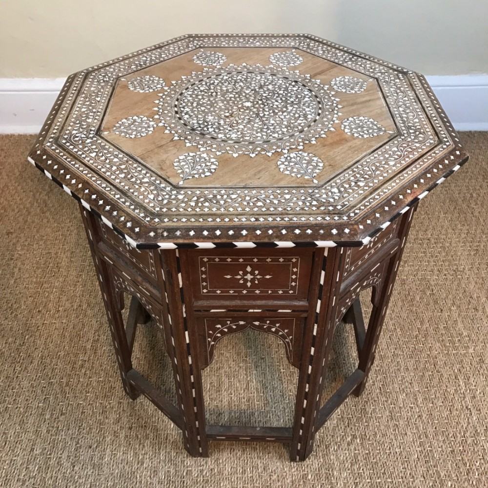 A Hoshiarpur bone inlaid shisham wood table. Northern India circa 1880.