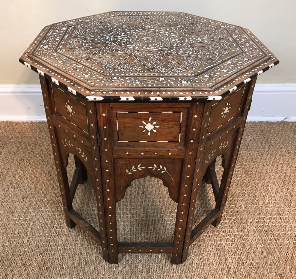 A good Hoshiarpur bone inlaid shisham Wood octagonal table circa 1890