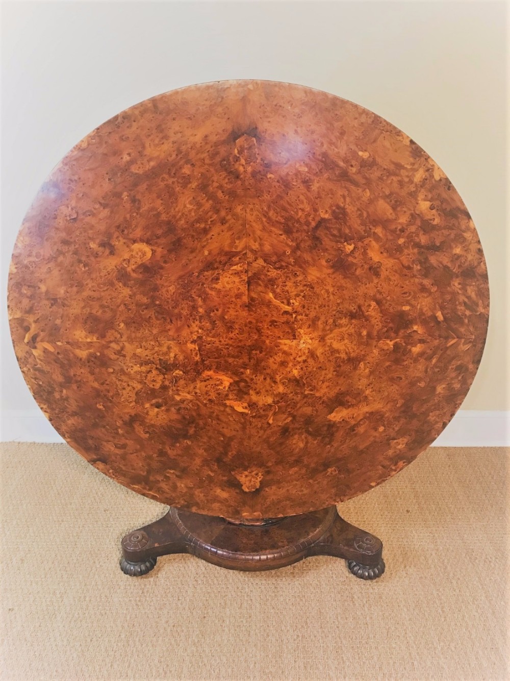 A mid 19th century burr yew centre table circa 1840