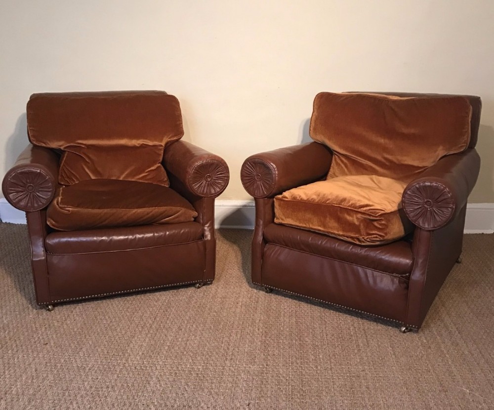 A pair of Edwardian leather library chairs circa 1915