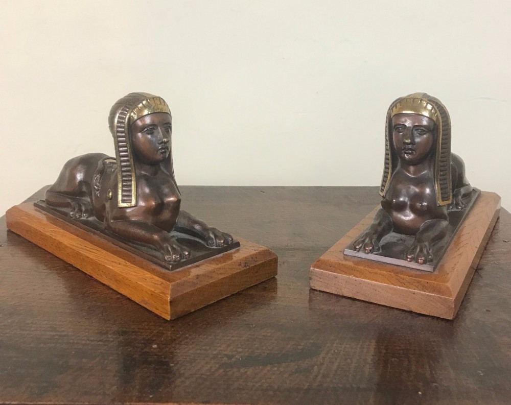 A pair of Victorian electrotype library models of sphinxes c 1880