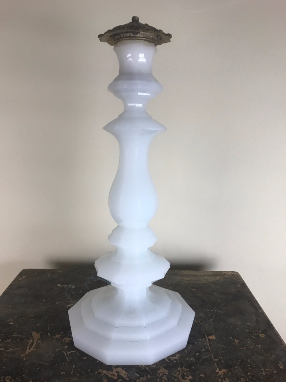 An unusual Victorian white glass opaline lamp c 1880