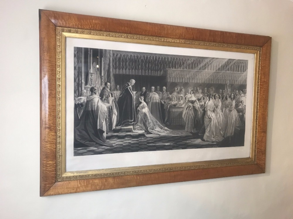 A large early Victorian engraving of the coronation of Queen Victoria circa 1838