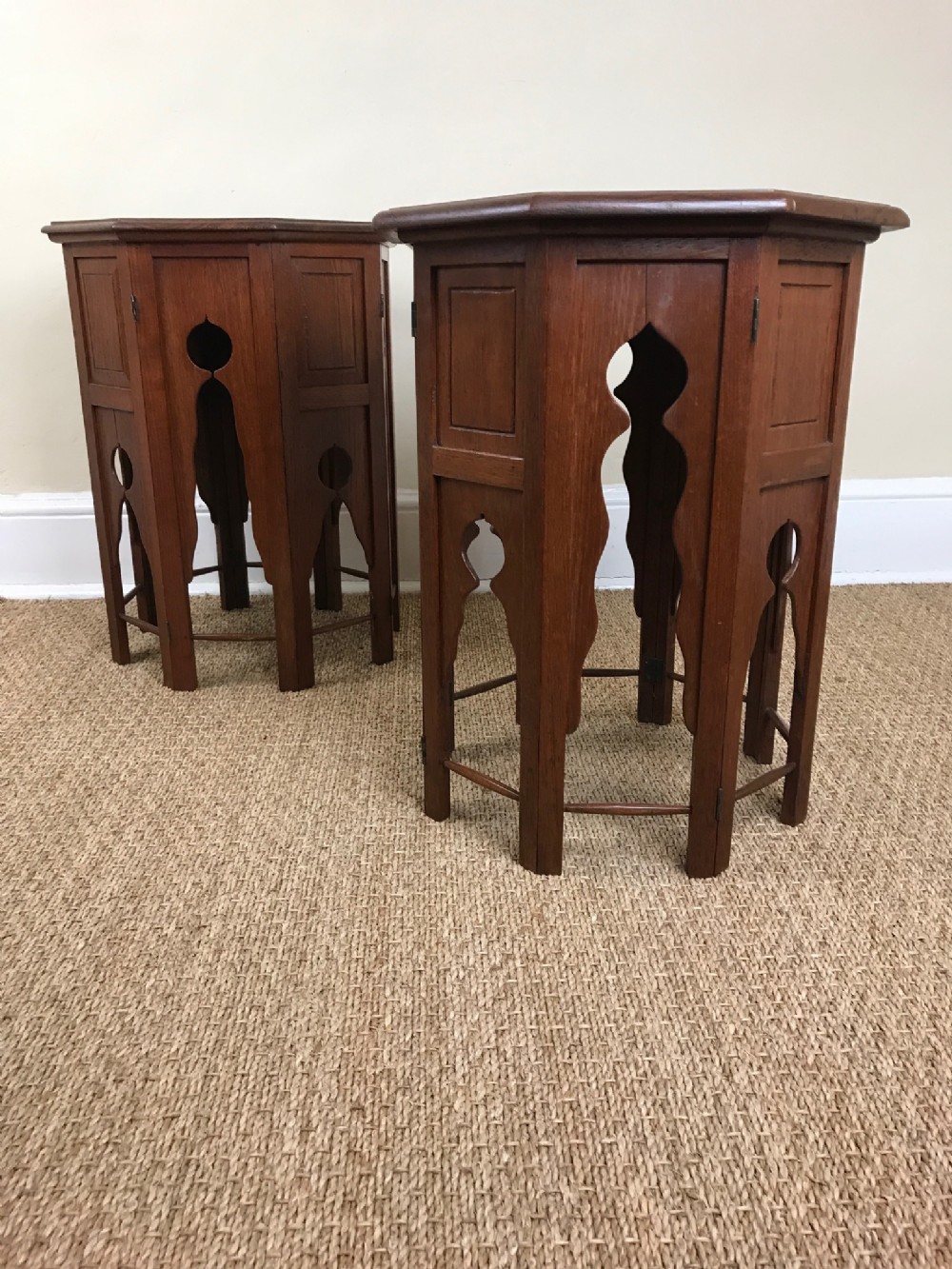 A matched pair of Anglo-Indian teak octagonal tables circa 1910