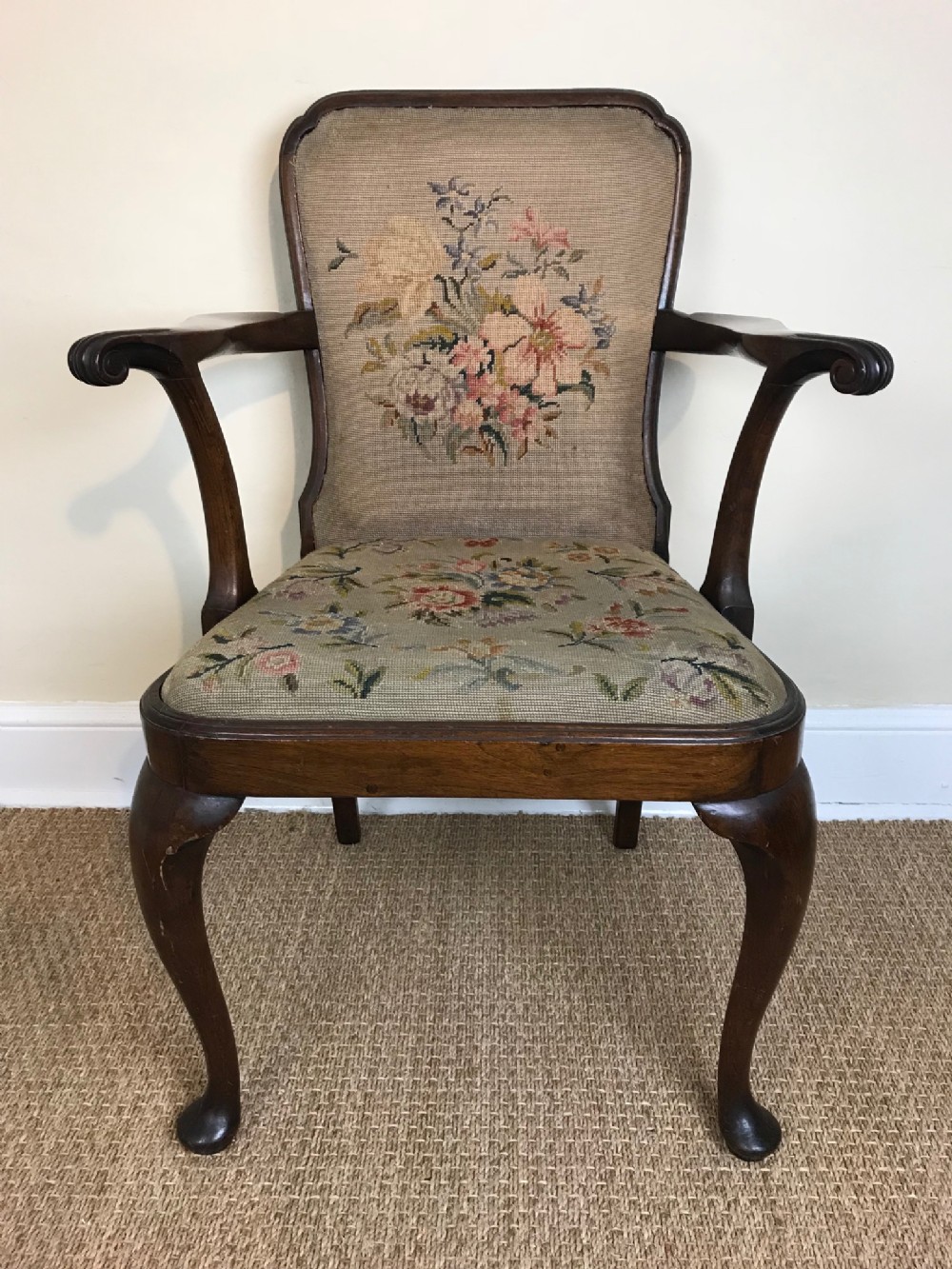 An Edwardian mahogany armchair c 1910 in the early 18th century style by Gillow