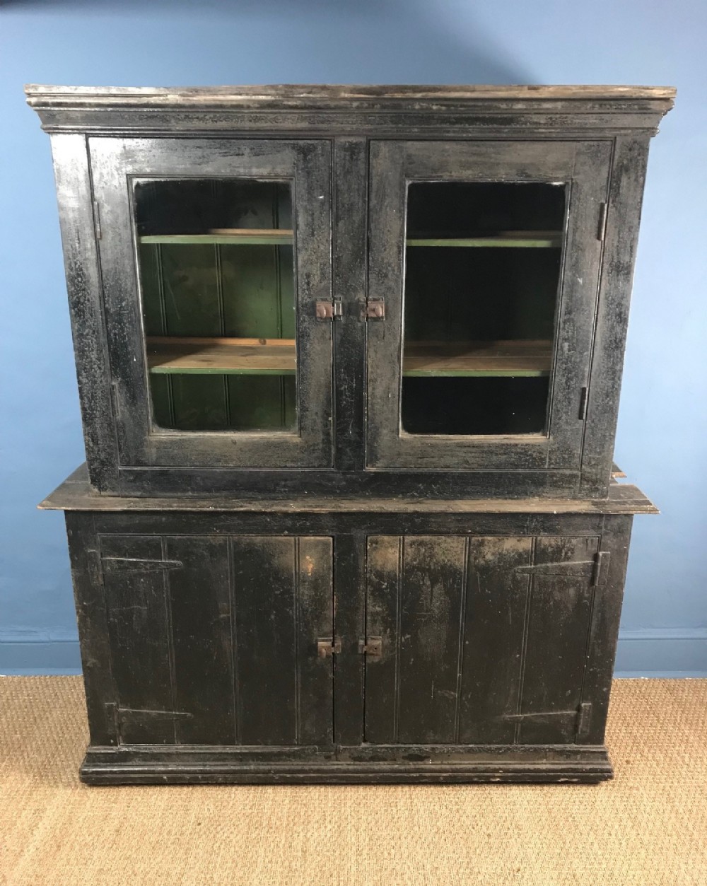 A late 19th c Cornish glazed kitchen cabinet . Launceston c 1890