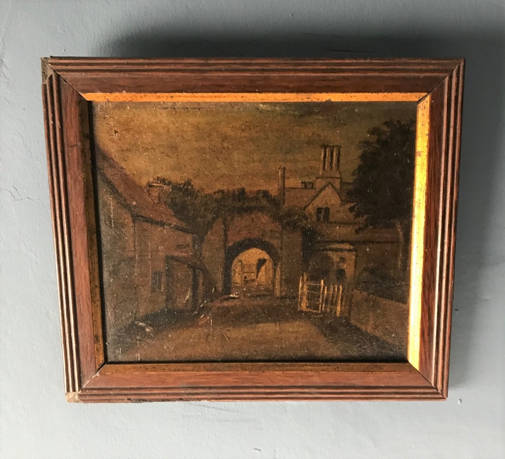 English School c 1830. An Archway to an unidentified Market Town
