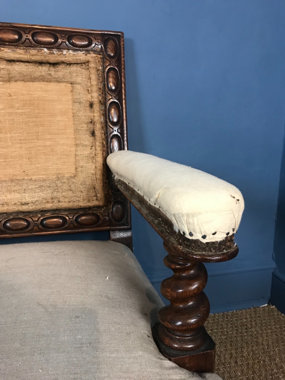 A Mid Victorian oak bobbin turned Sofa circa 1870 . View IV