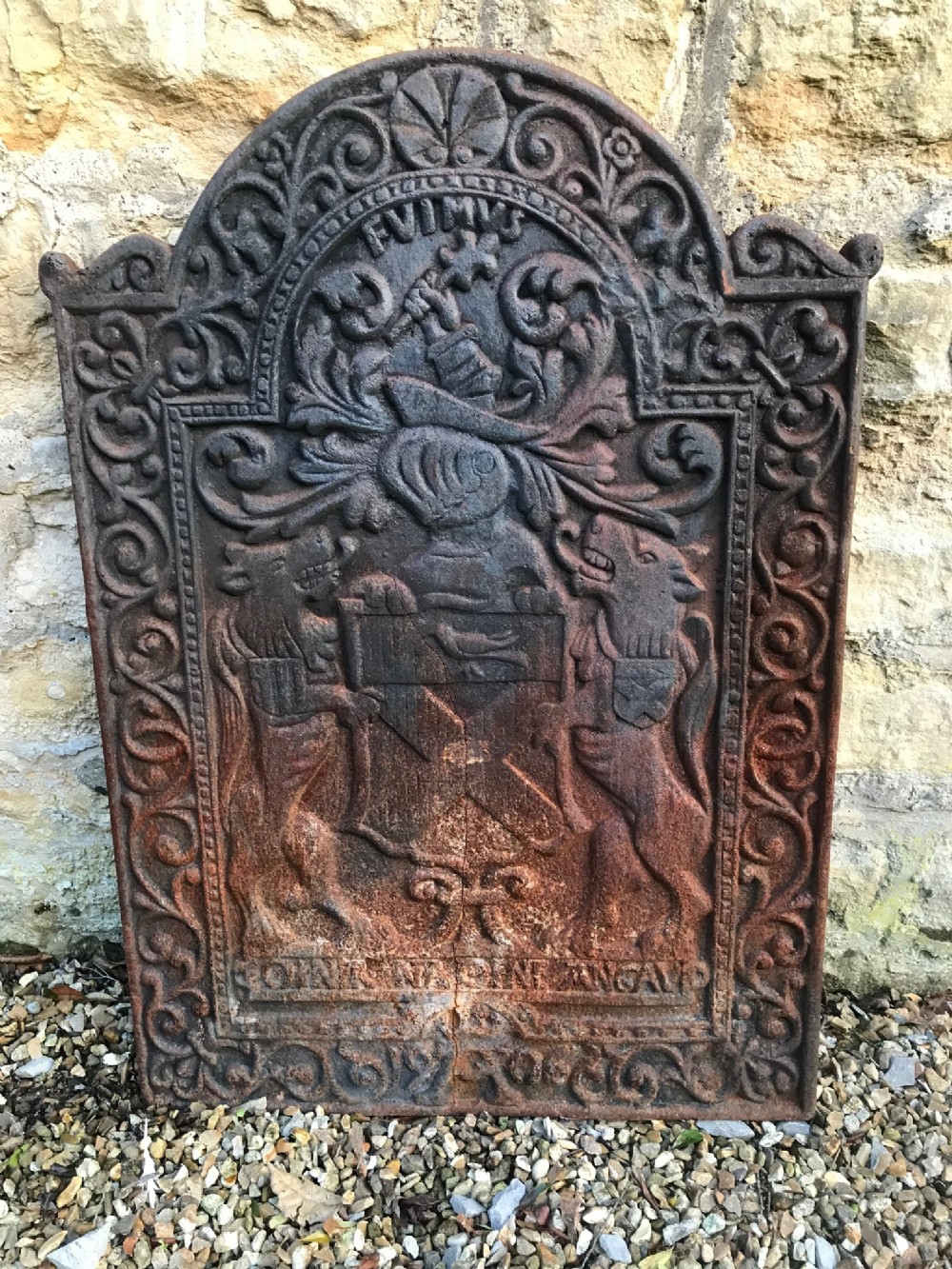 A late 19th c iron fireback c 1900 in 17th style