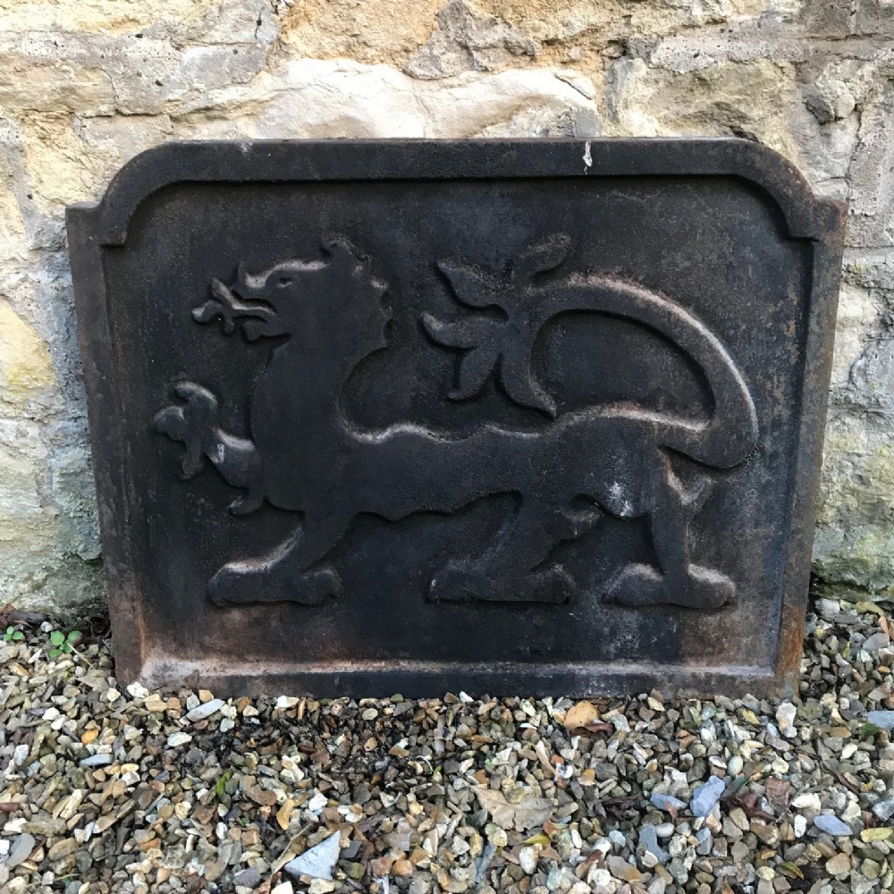 A  late 19th c iron fireback c 1900 depicting a Welsh Dragon