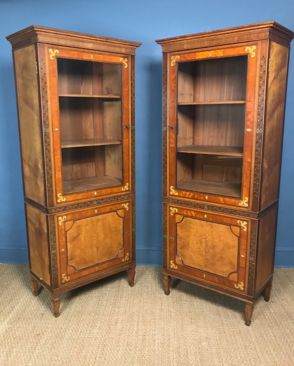 A rare.pair of George 111 satinwood and purple heart display cabinets circa 1800
