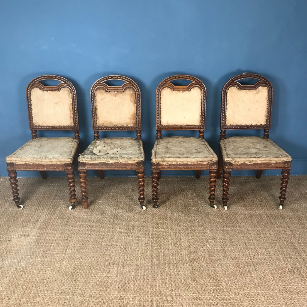 A set of 4 Victorian oak side chairs attributed to Hindley and Sons circa 1870