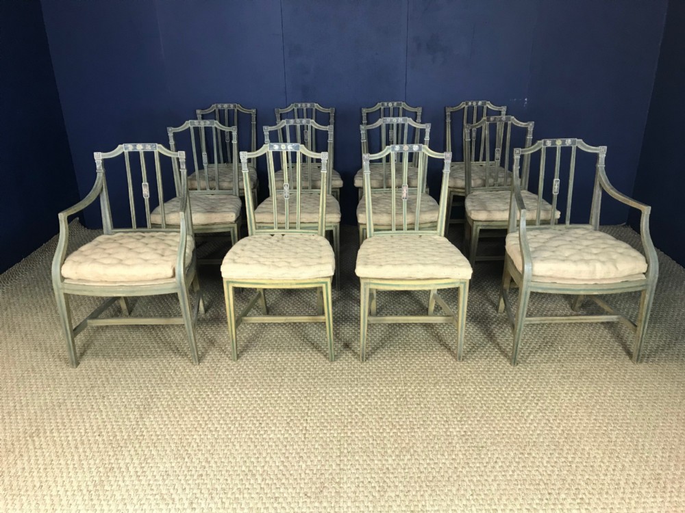 A rare set of 12 George 111 painted chairs by Gillows circa 1806