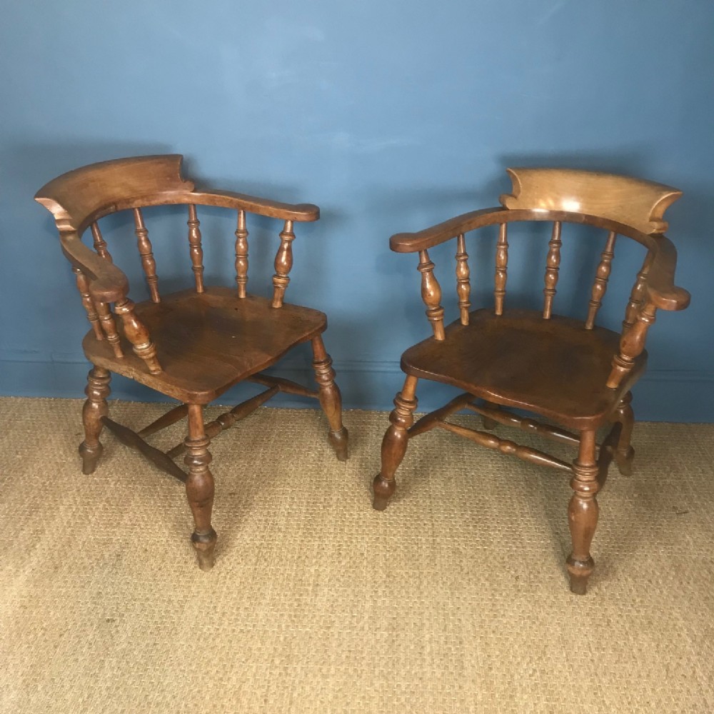 A set of  4 Victorian Elm and birch smokers bow chairs circa 1880 