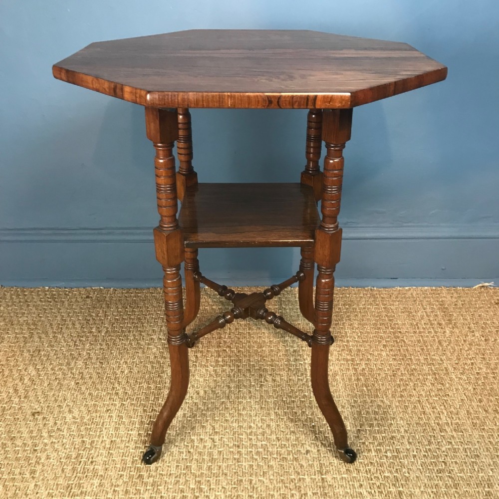 An Aesthetic Movement rosewood octagonal 2 tier table c 1890