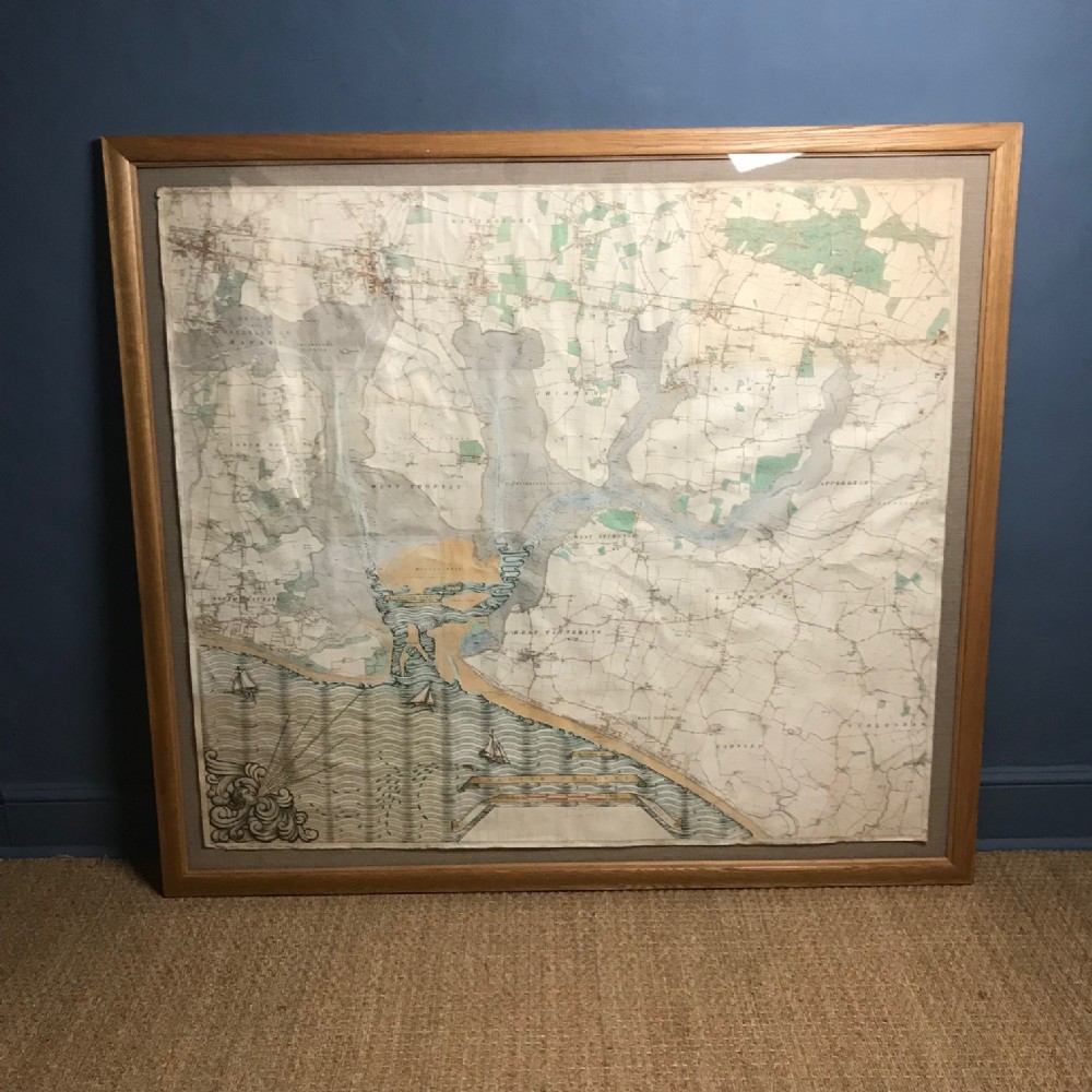 A very rare hand coloured map of Chichester Harbour by Macdonald Gill dated 1939 
