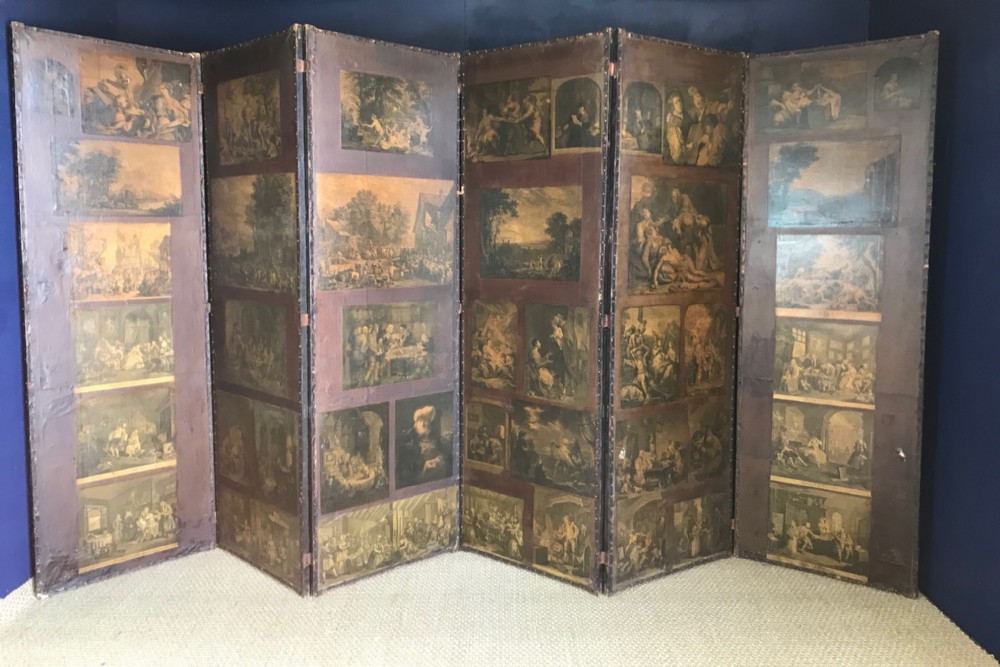 An enormous Victorian Irish 6 fold Country House leather screen circa 1880