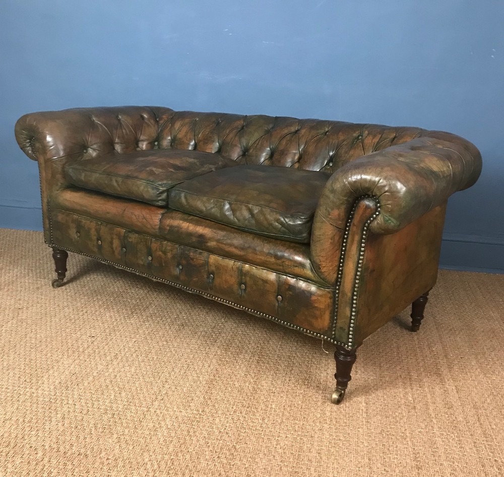 A small Victorian leather chesterfield circa 1900