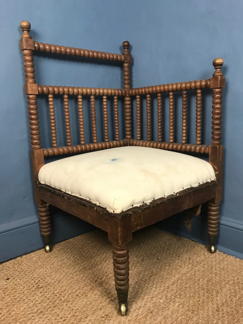 An unusual large mid 19th c beech bobbin corner armchair circa 1860
