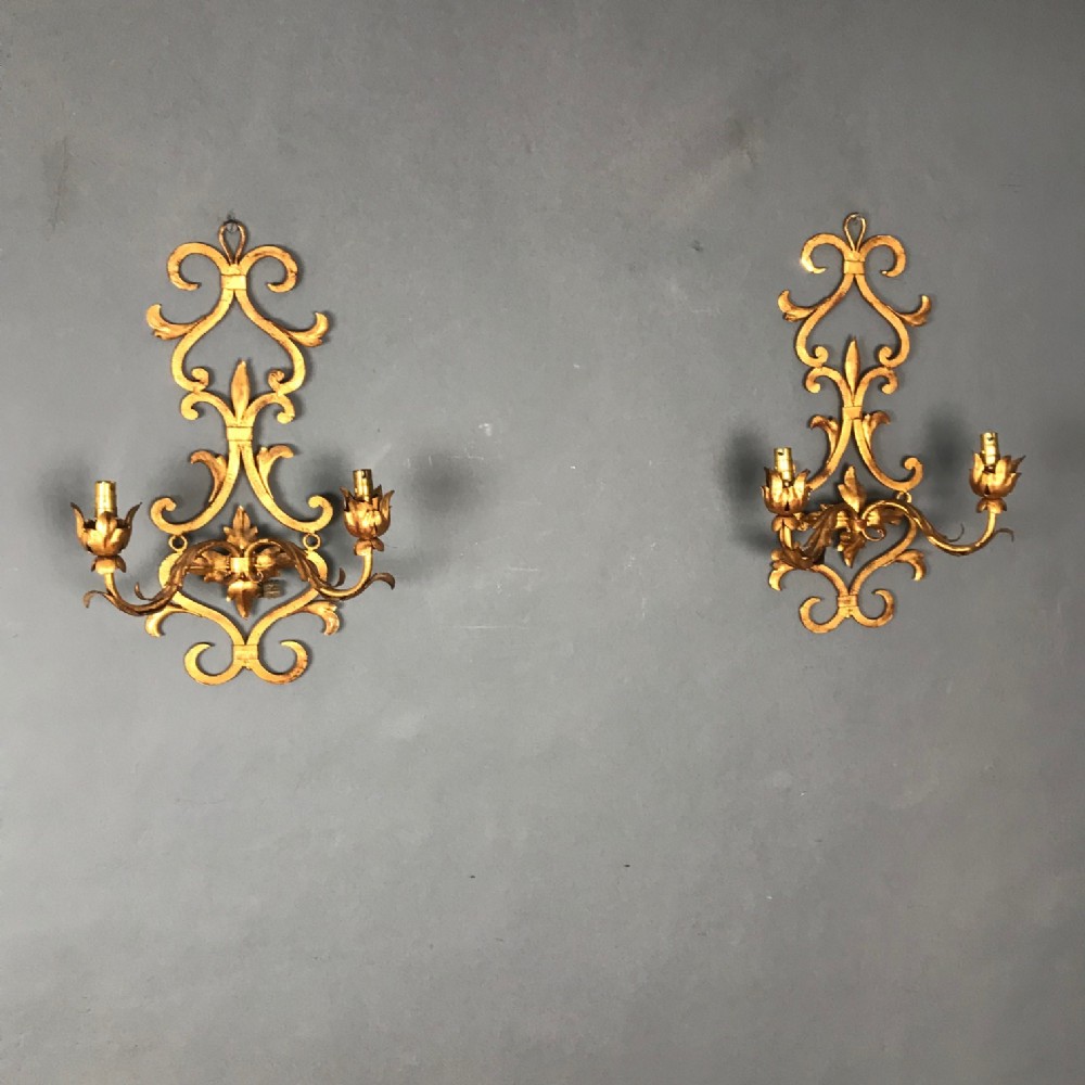 A set of 4 Spanish gilt brass wall sconces circa 1910