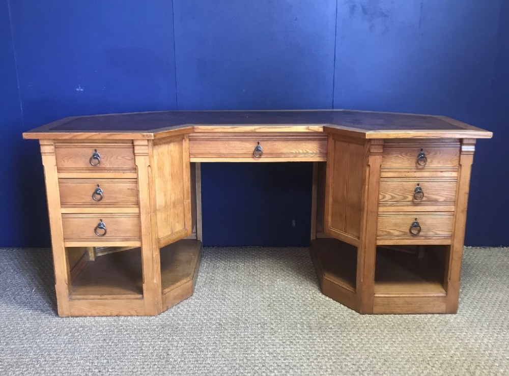An Arts and Crafts ash oak pedestal desk circa 1910