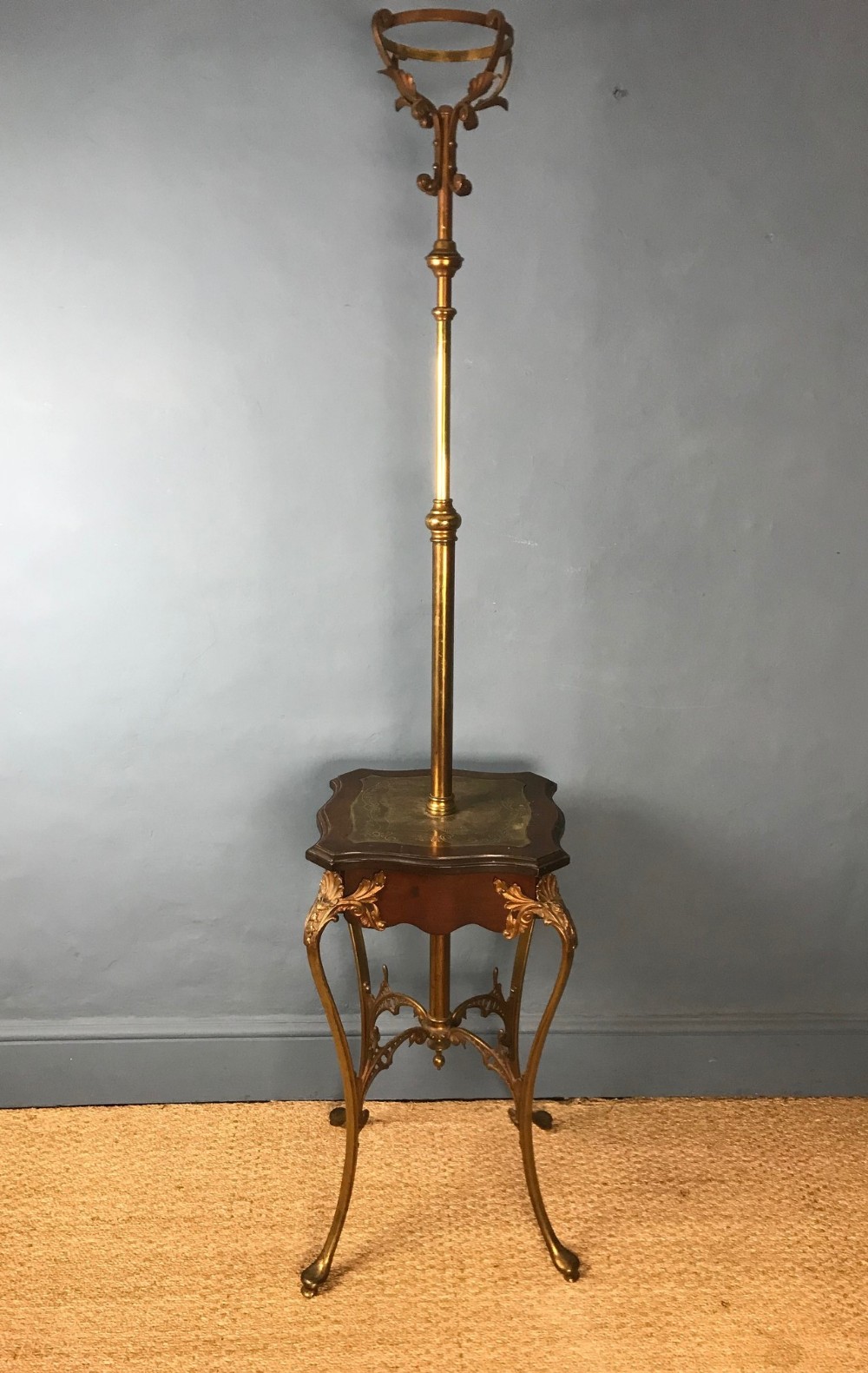 A late 19th c adjustable brass and mahogany lamp table c 1890