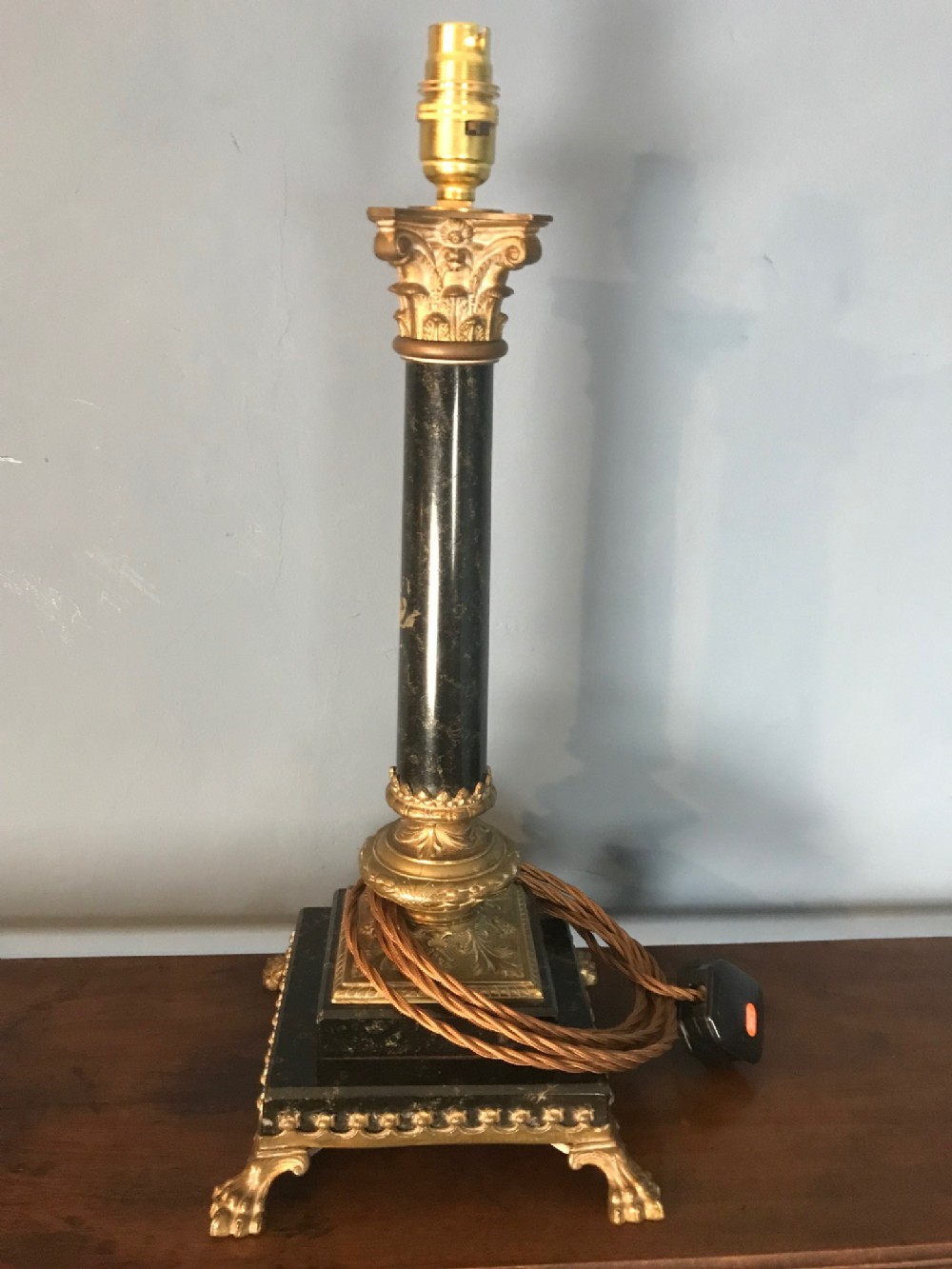 A late Victorian marble and brass mounted lamp circa 1900 