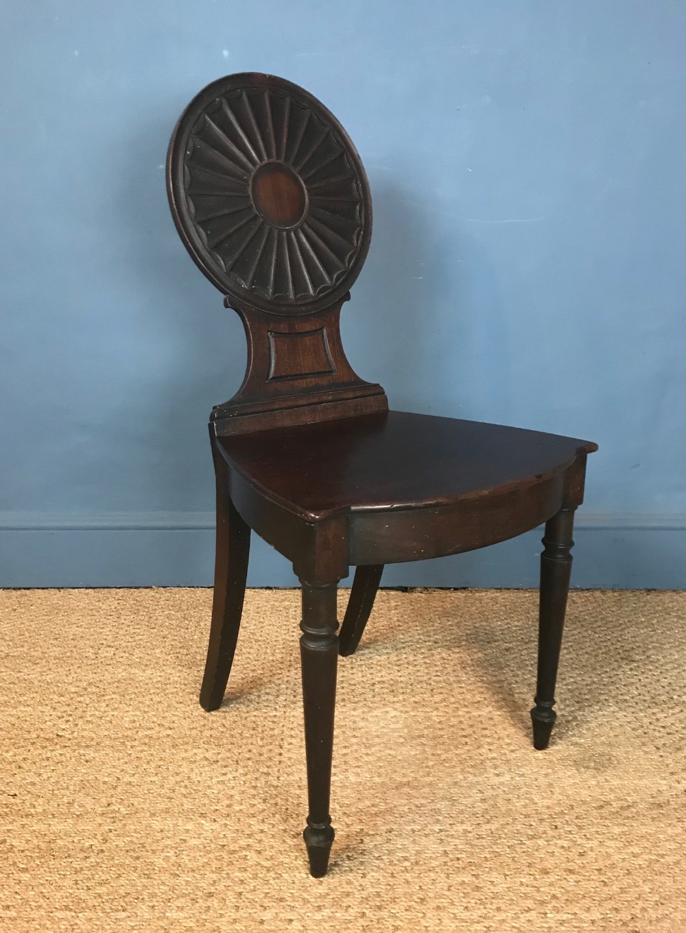 A George 111 mahogany Adam Period Hall Chair circa 1790 in the style of Ince and Mayhew
