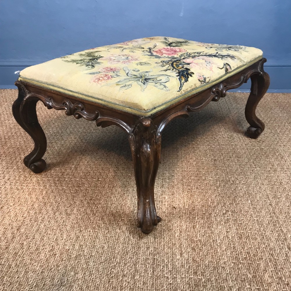 A Victorian walnut Cabriole leg stool c 1860 