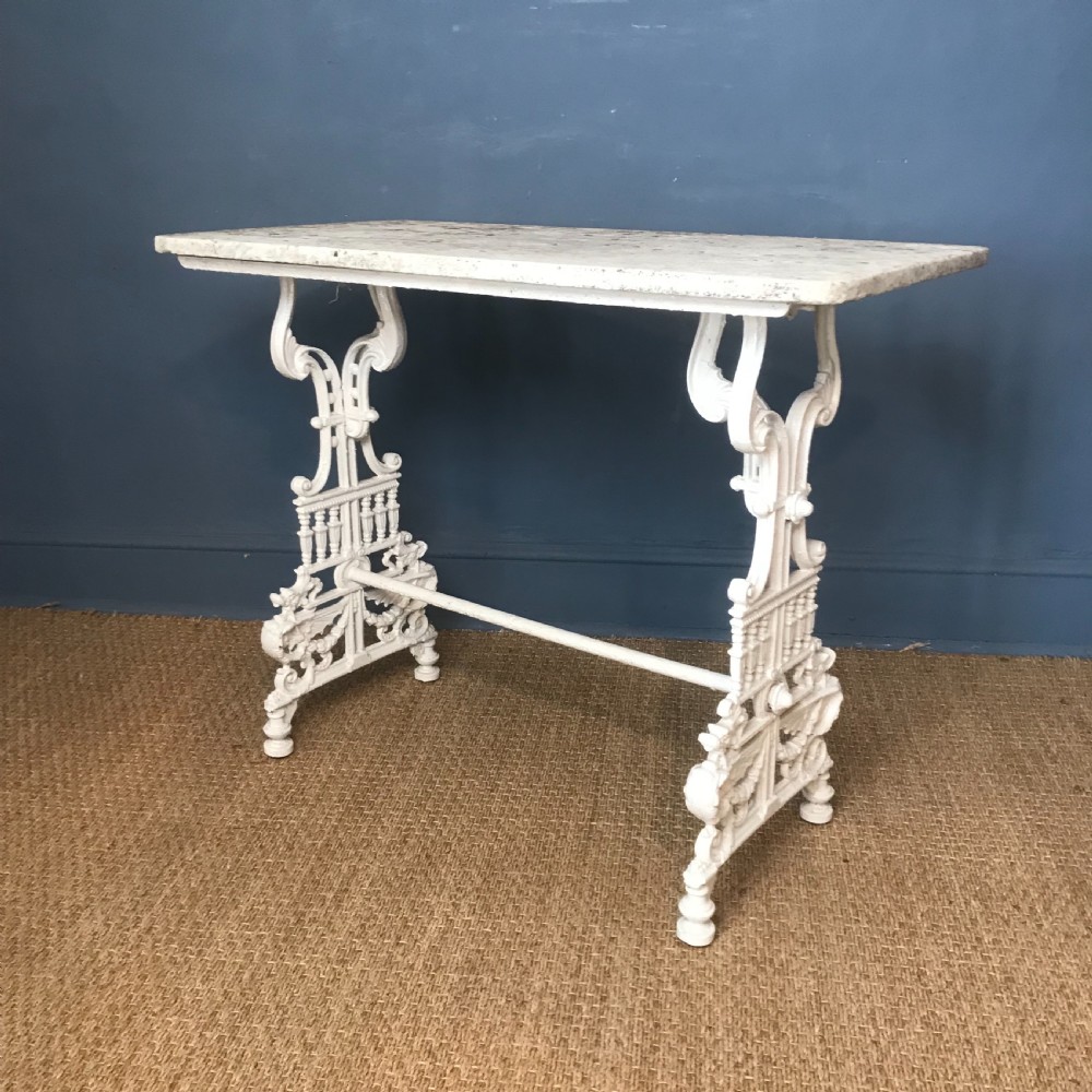 A Victorian cast iron Coalbrookdale table circa 1880 with original marble top  View II