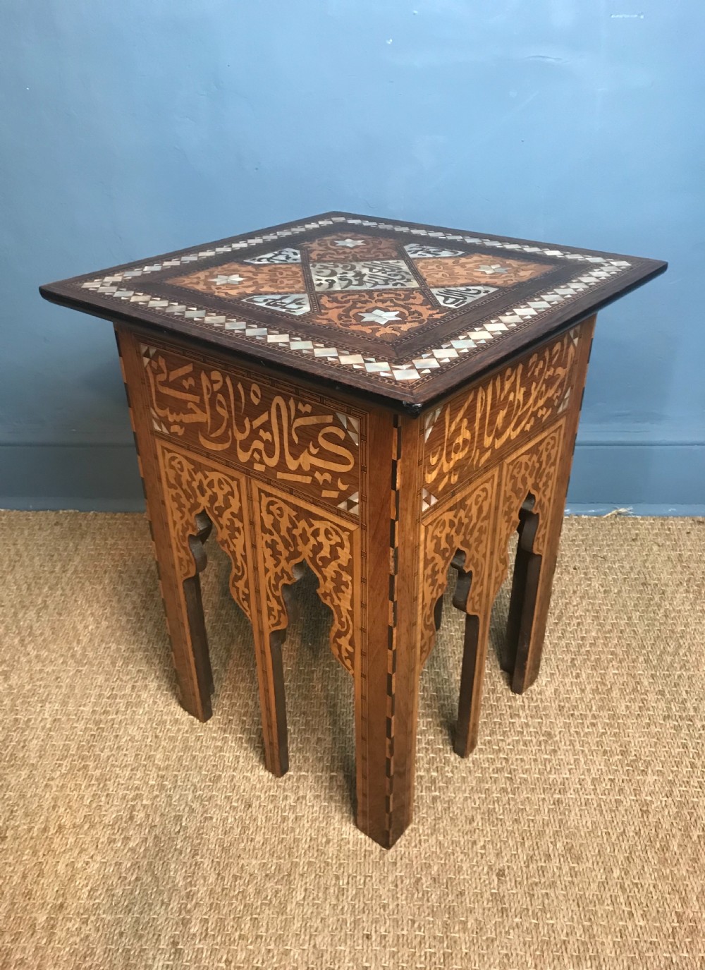 A superb quality Syrian mother of pearl boxwood and marquetry inlaid square table Damascus circa1900 i