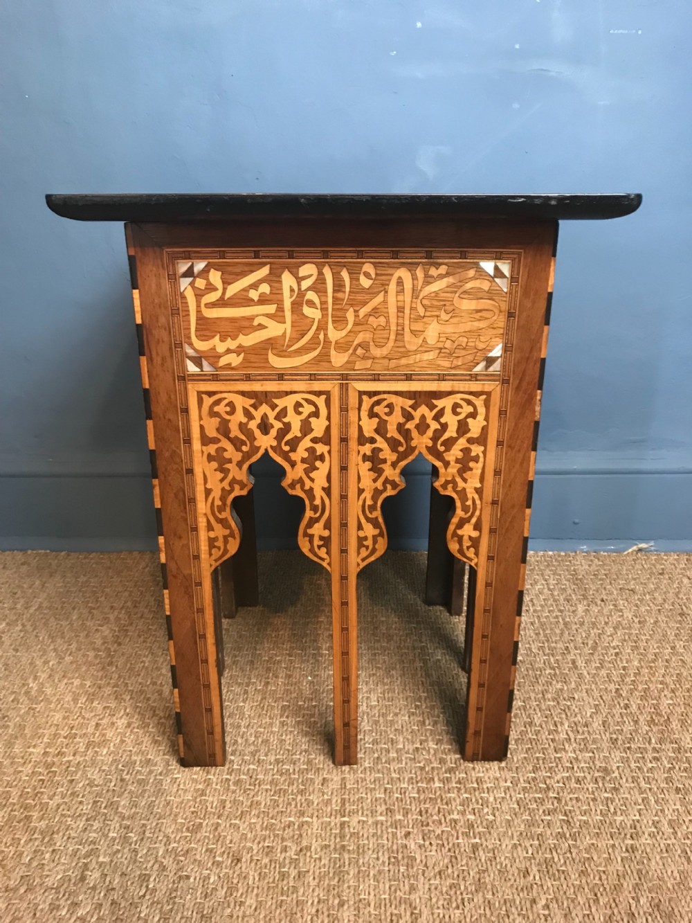 A superb quality Syrian mother of pearl boxwood and marquetry inlaid square table Damascus circa1900 i View III