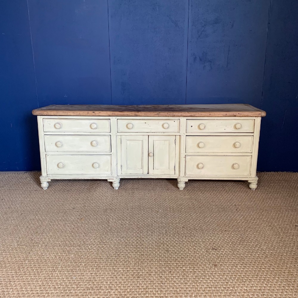 A large late Victorian painted pine dresser base circa 1880