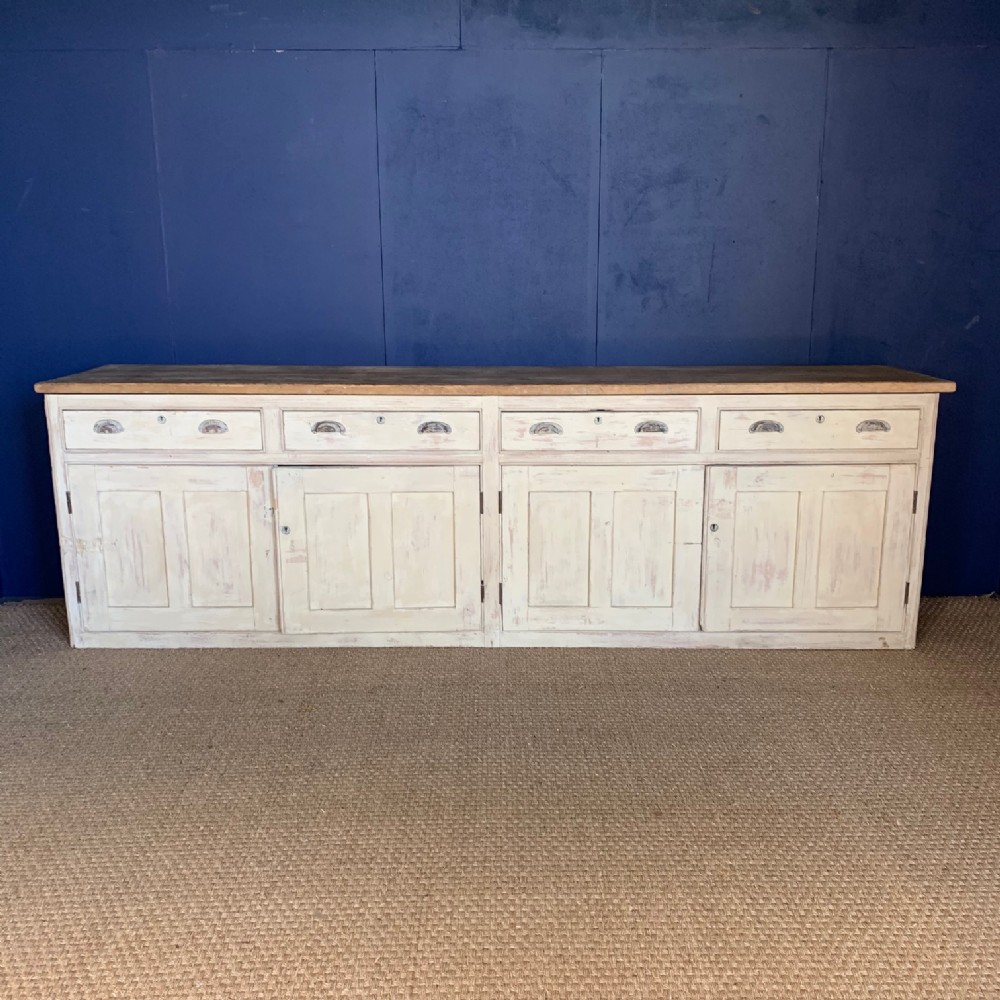 An enormous late Victorian West Country painted pine dresser circa 1900