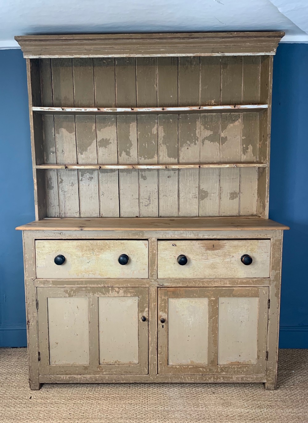 A mid 19th c Somerset painted pine dresser c 1870