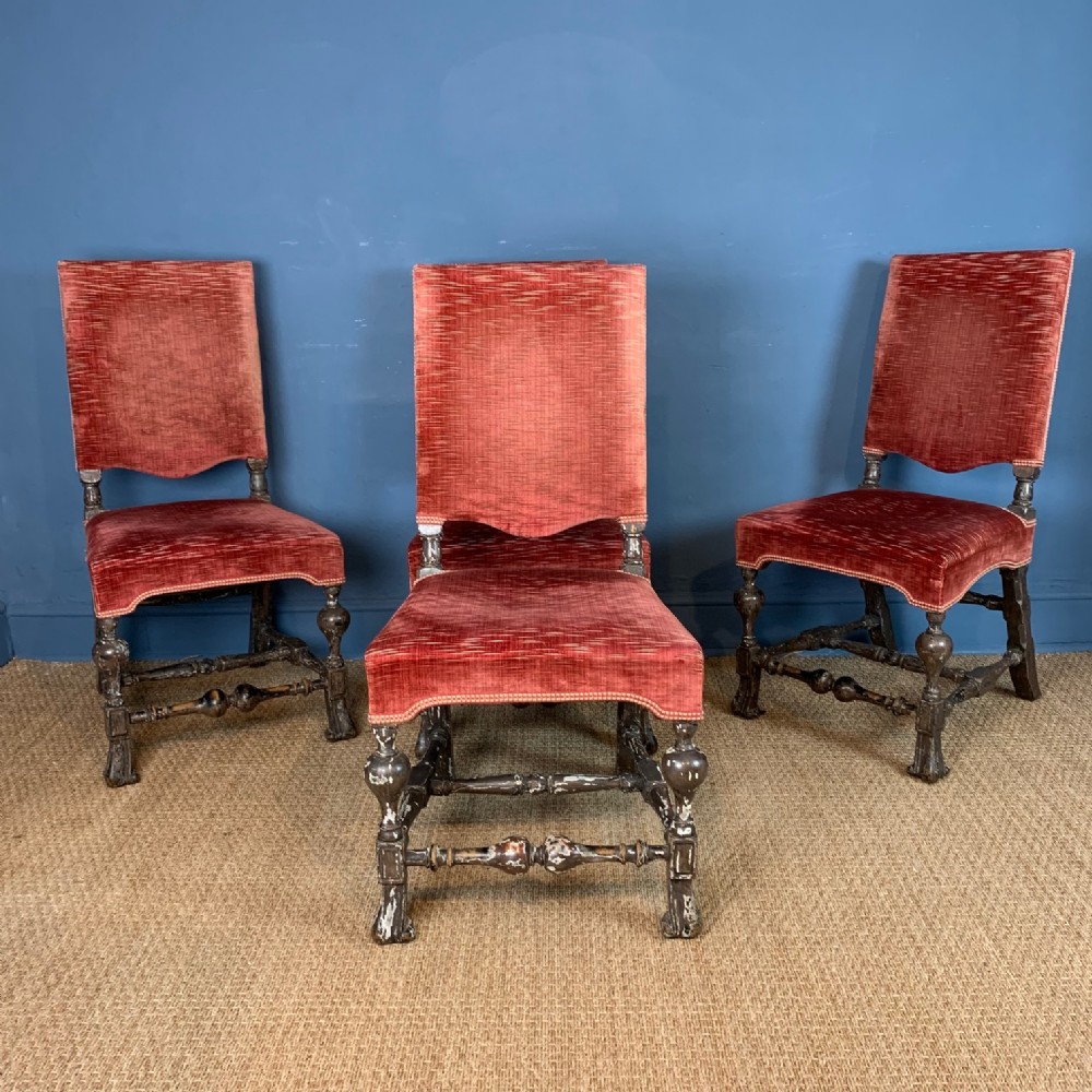 A set of 4 William and Mary style silvered walnut side chairs circa 1900 attributed  to Lenygon and Co