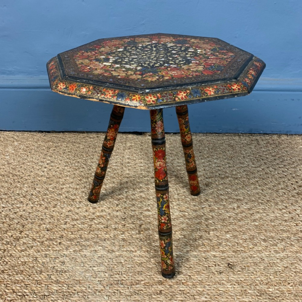 A small Kashmir painted table . Northern India c 1910