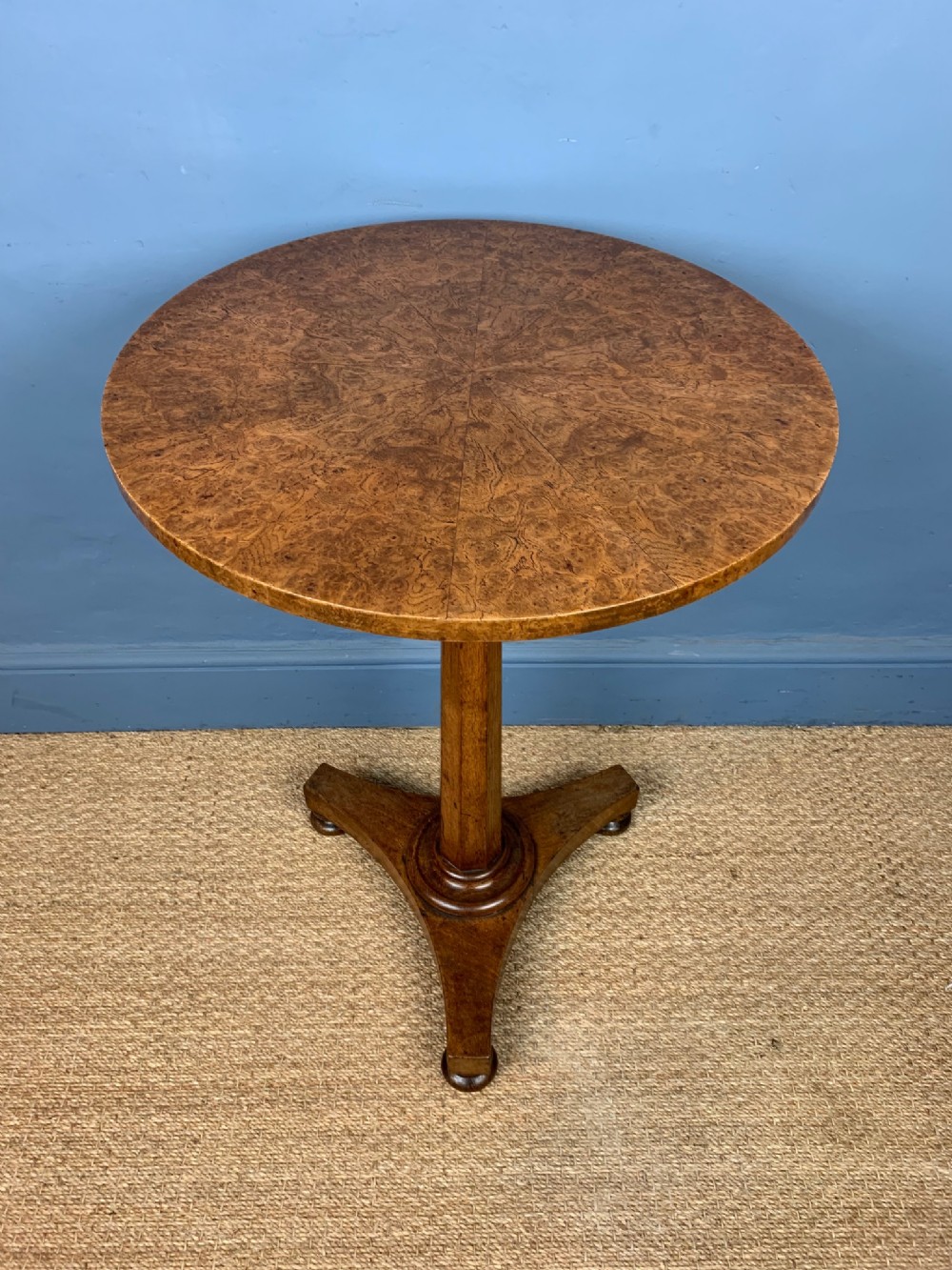 A William IV burr oak lamp table circa 1835