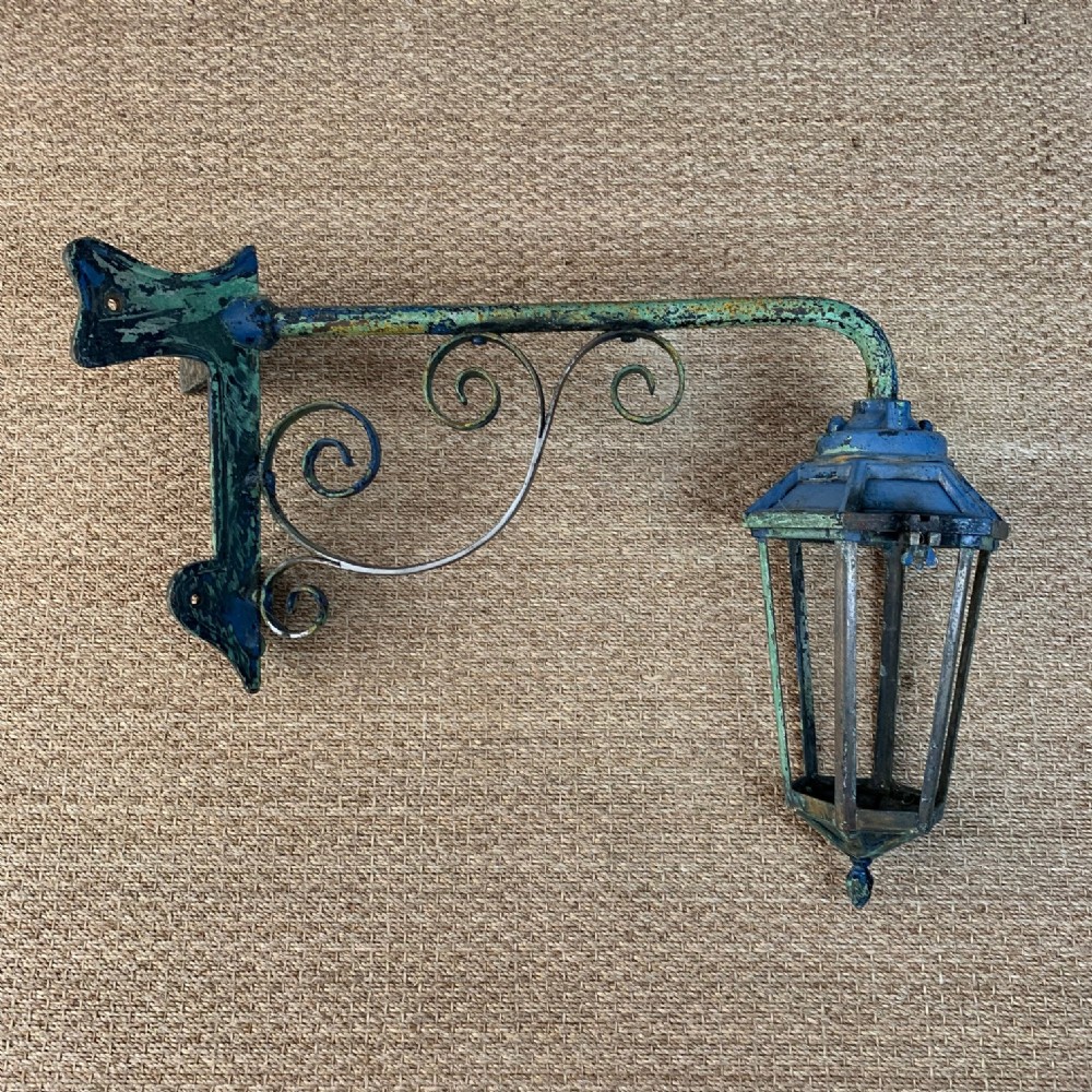 A large late Victorian Verdigris iron and copper corner lantern circa 1890.