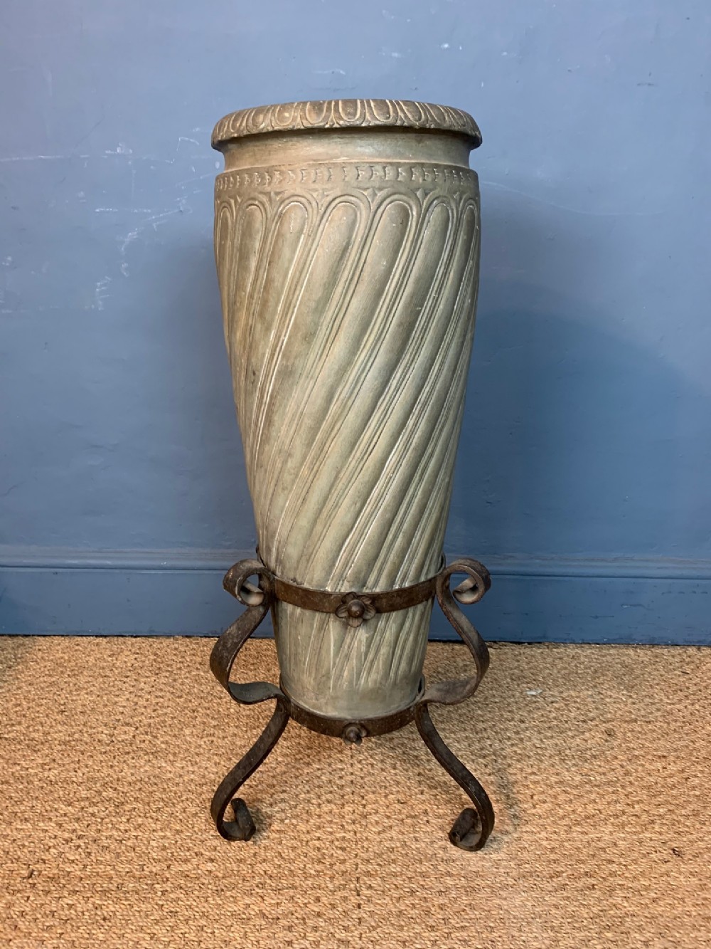  A late 19th c Green terracotta umbrella stand circa 1890